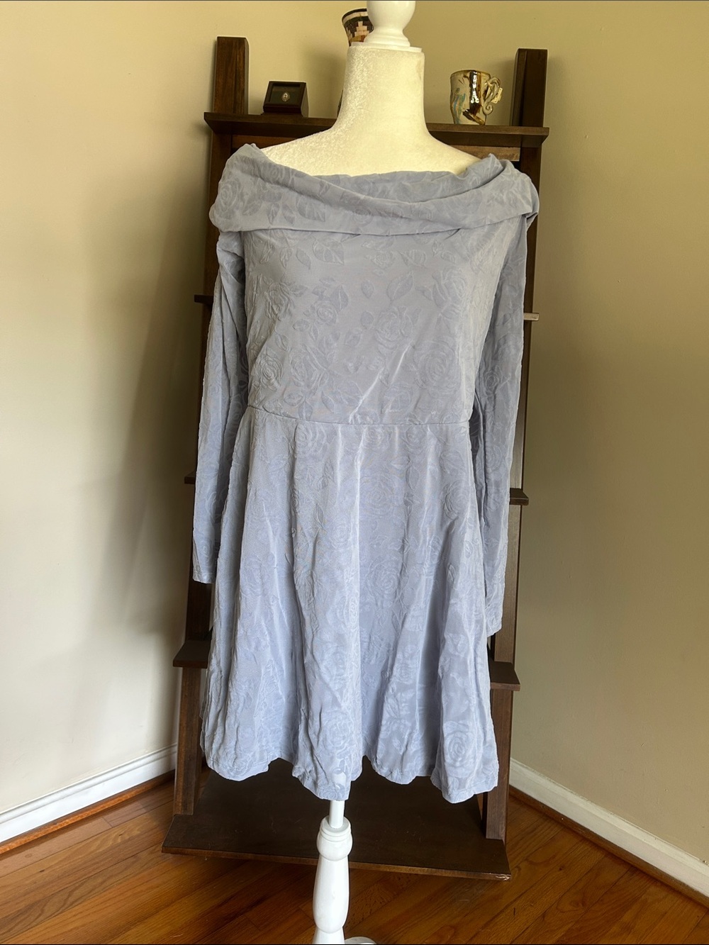 wild fable Lavender Off-the-Shoulder Long Sleeve Floral Jacquard Dress